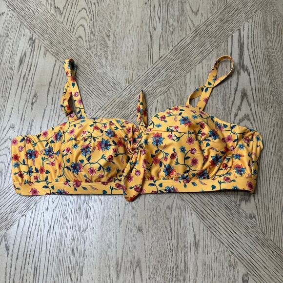 ModCloth Santa Barbara Saturdays Bikini Top 3X Yellow Floral Tie Knot NWT - Picture 3 of 9